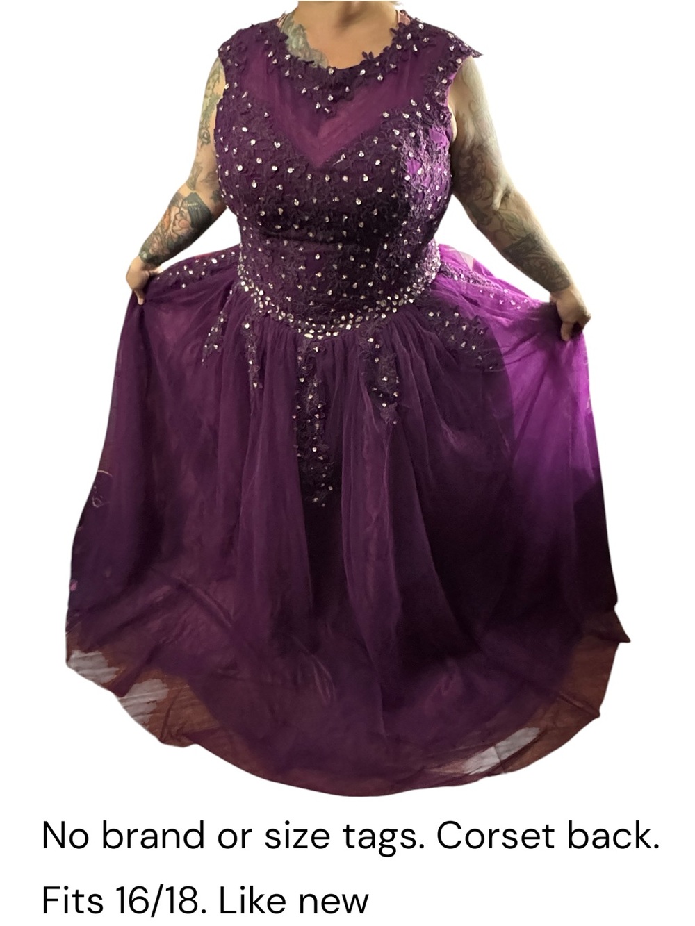 Purple Embellished Tulle Evening Dress